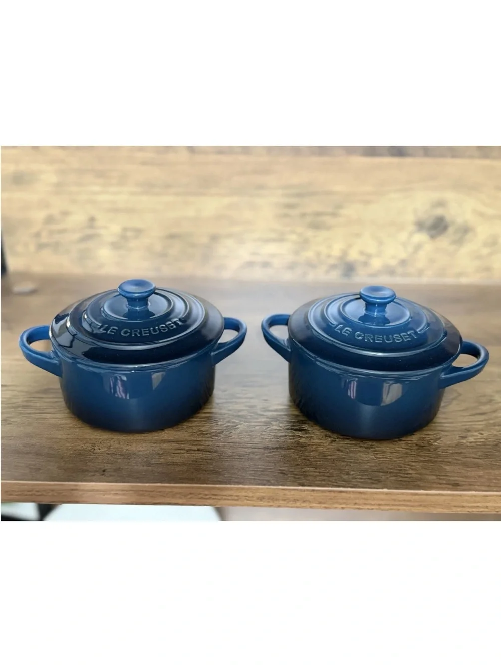 Le Creuset Stoneware Mini Cocotte W/ Lid 10cm / 8oz ~ NUIT Blue Set Of 2